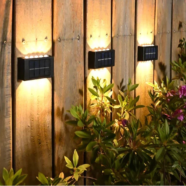 Luminária de parede solar externa à prova d'água, alimentada por energia solar, com iluminação para cima e para baixo, ideal para decoração de casa, jardim e quintal