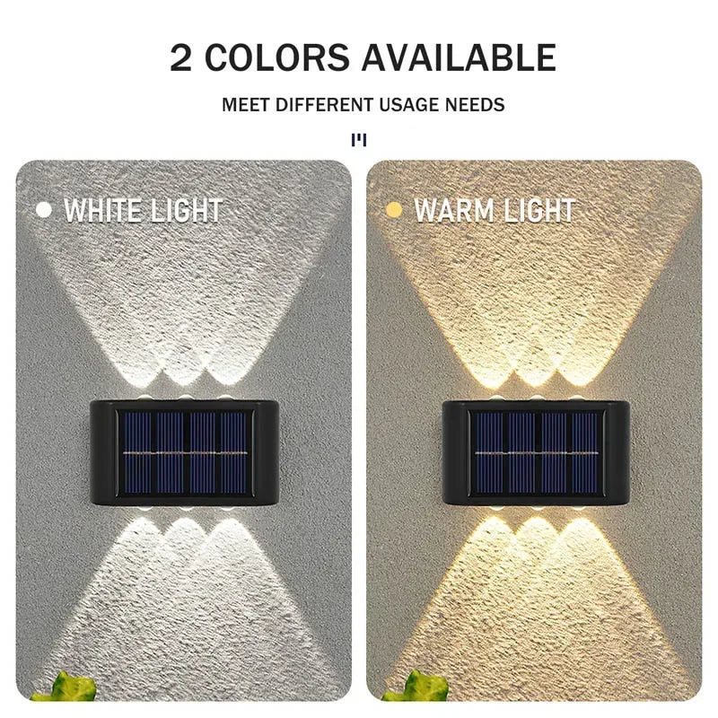 Luminária de parede solar externa à prova d'água, alimentada por energia solar, com iluminação para cima e para baixo, ideal para decoração de casa, jardim e quintal